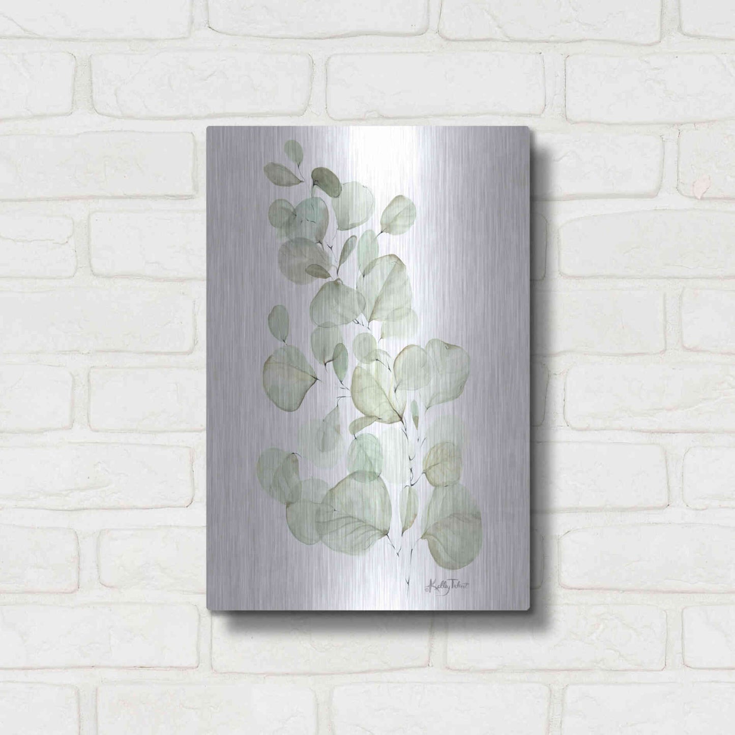 Luxe Metal Art 'Silver Dollar Eucalyptus' by Kelley Talent, Metal Wall Art,12x16