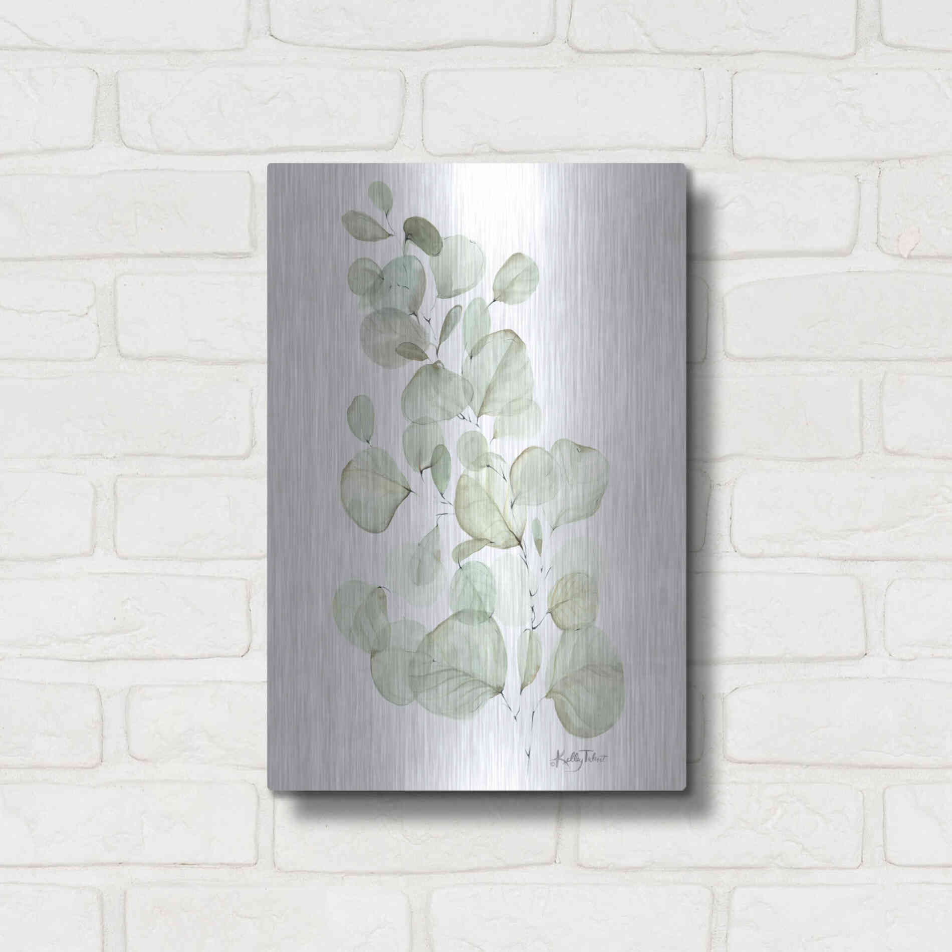 Luxe Metal Art 'Silver Dollar Eucalyptus' by Kelley Talent, Metal Wall Art,12x16