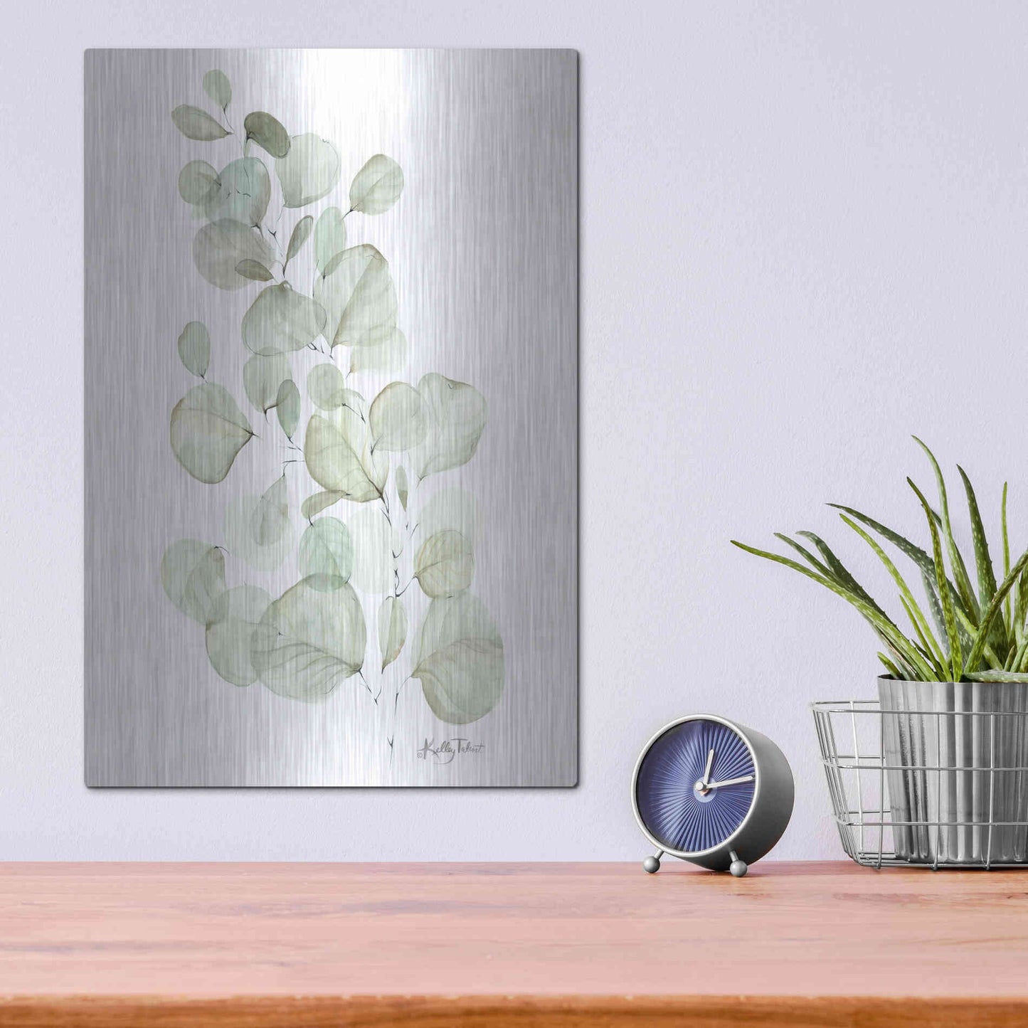 Luxe Metal Art 'Silver Dollar Eucalyptus' by Kelley Talent, Metal Wall Art,12x16
