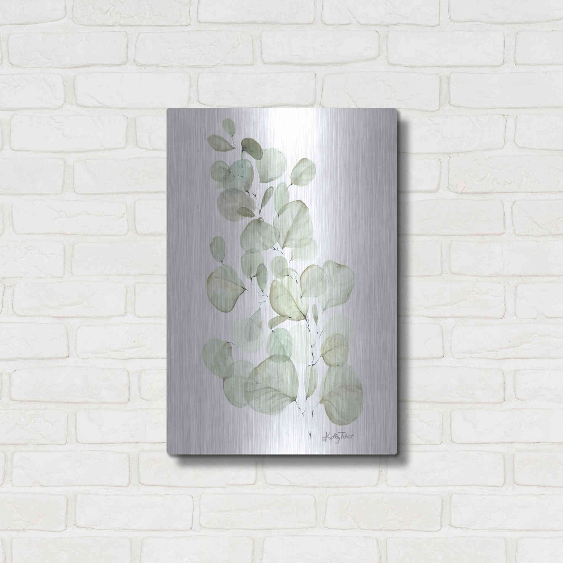 Luxe Metal Art 'Silver Dollar Eucalyptus' by Kelley Talent, Metal Wall Art,16x24