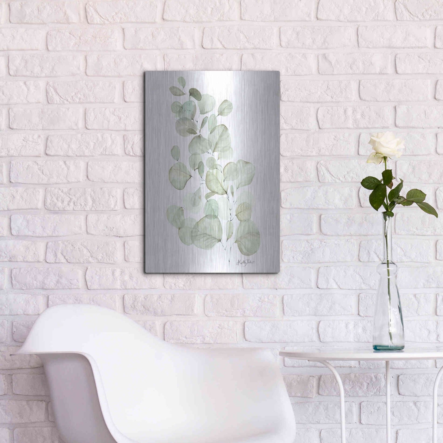 Luxe Metal Art 'Silver Dollar Eucalyptus' by Kelley Talent, Metal Wall Art,16x24