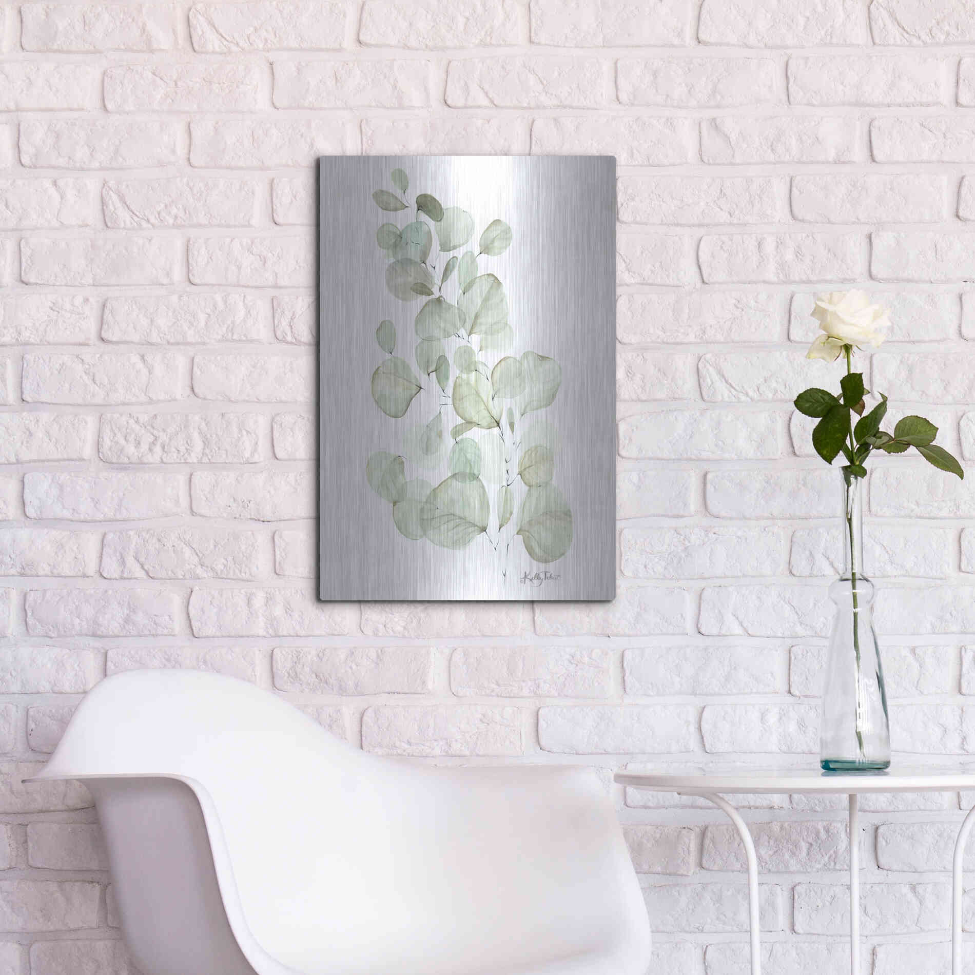 Luxe Metal Art 'Silver Dollar Eucalyptus' by Kelley Talent, Metal Wall Art,16x24