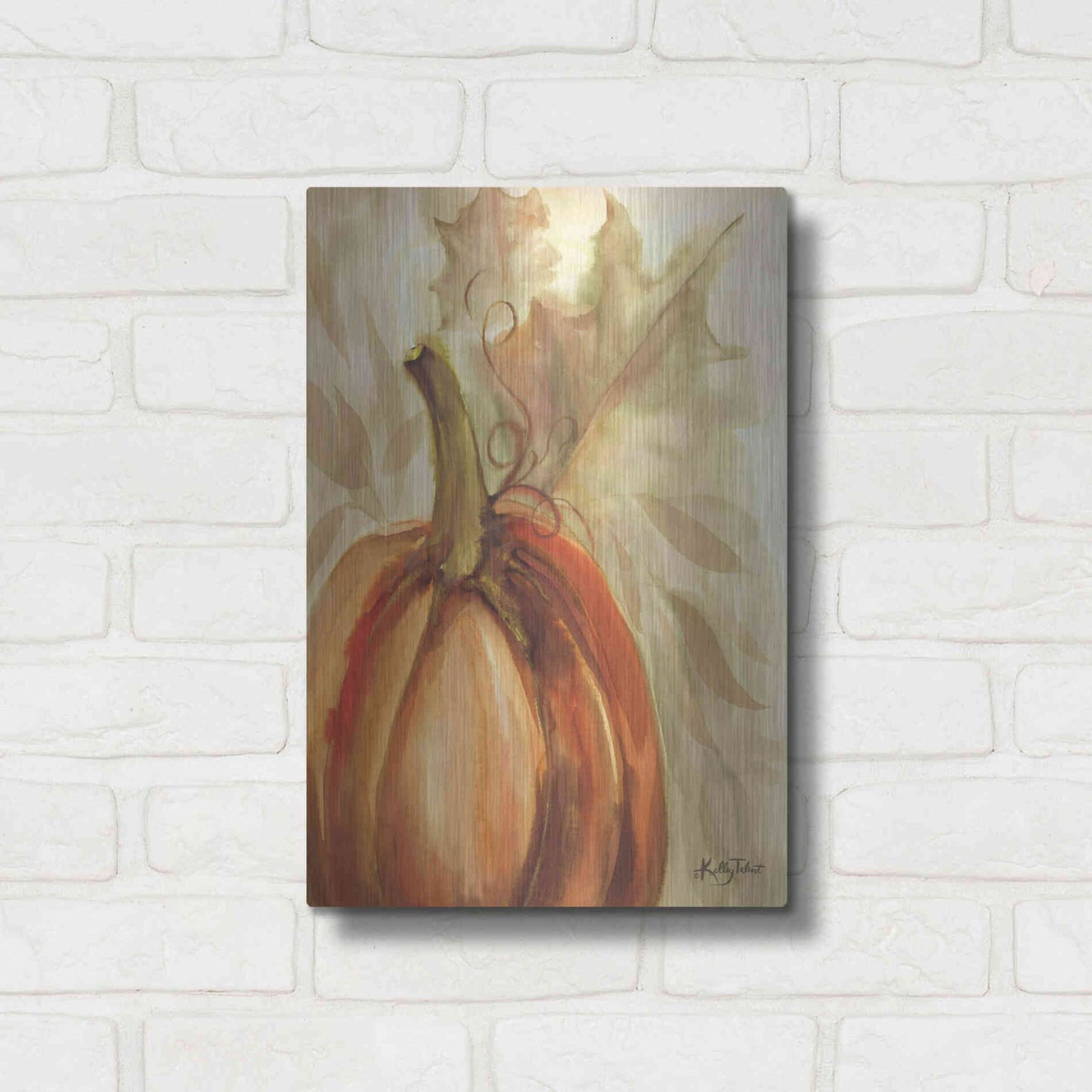 Luxe Metal Art 'Golden Fall Pumpkin' by Kelley Talent, Metal Wall Art,12x16