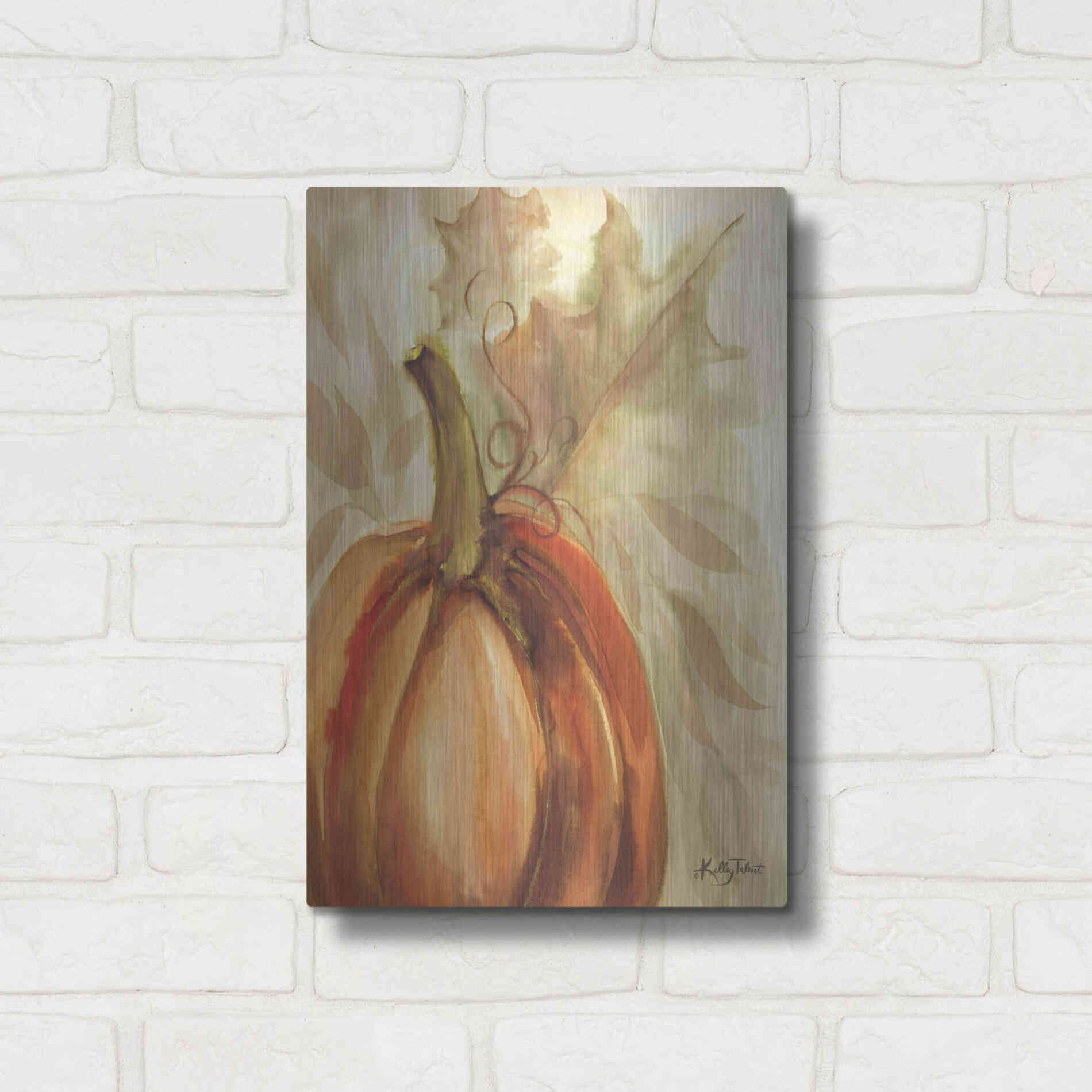 Luxe Metal Art 'Golden Fall Pumpkin' by Kelley Talent, Metal Wall Art,12x16
