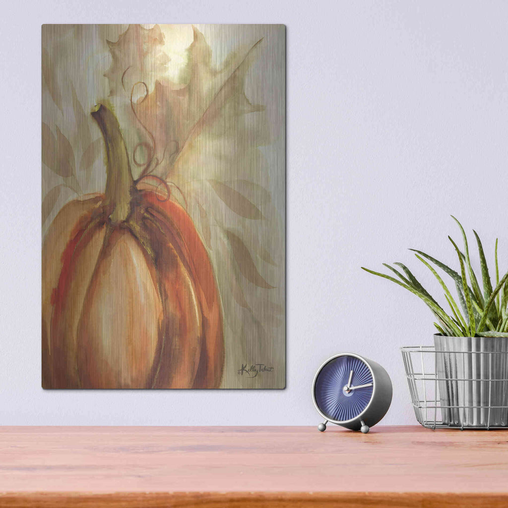 Luxe Metal Art 'Golden Fall Pumpkin' by Kelley Talent, Metal Wall Art,12x16