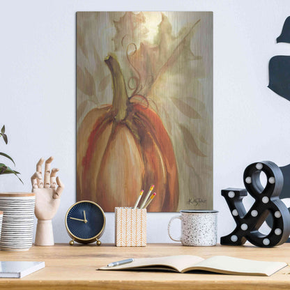 Luxe Metal Art 'Golden Fall Pumpkin' by Kelley Talent, Metal Wall Art,12x16