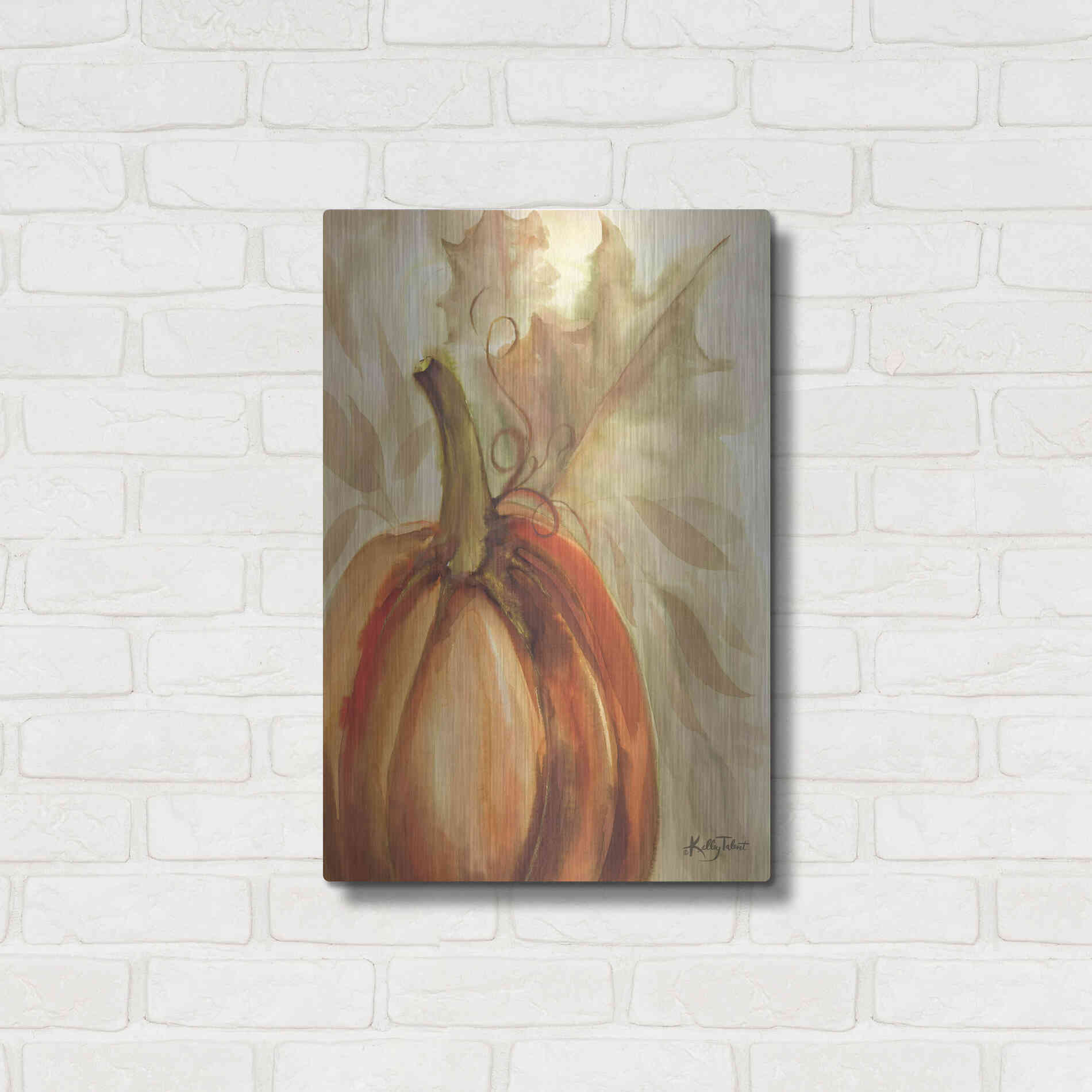 Luxe Metal Art 'Golden Fall Pumpkin' by Kelley Talent, Metal Wall Art,16x24