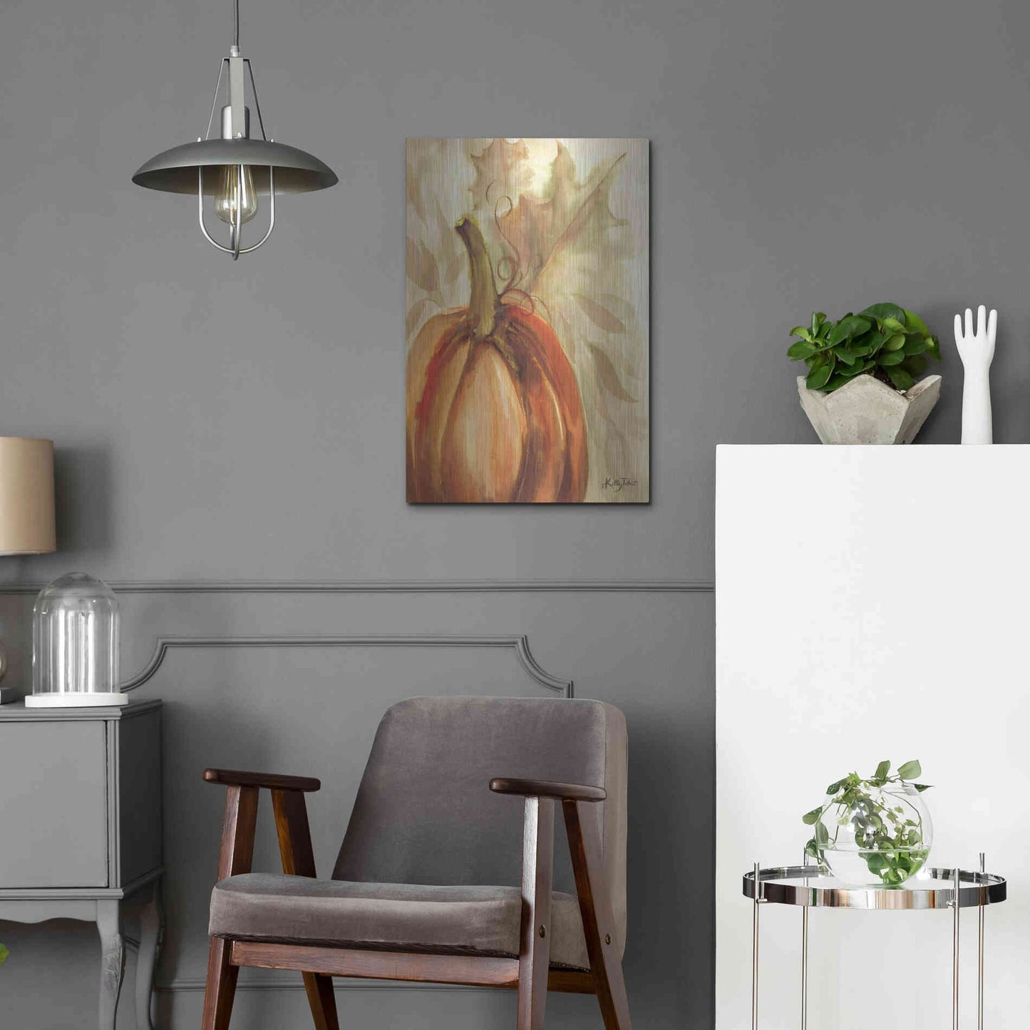 Luxe Metal Art 'Golden Fall Pumpkin' by Kelley Talent, Metal Wall Art,16x24
