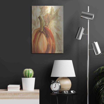 Luxe Metal Art 'Golden Fall Pumpkin' by Kelley Talent, Metal Wall Art,16x24