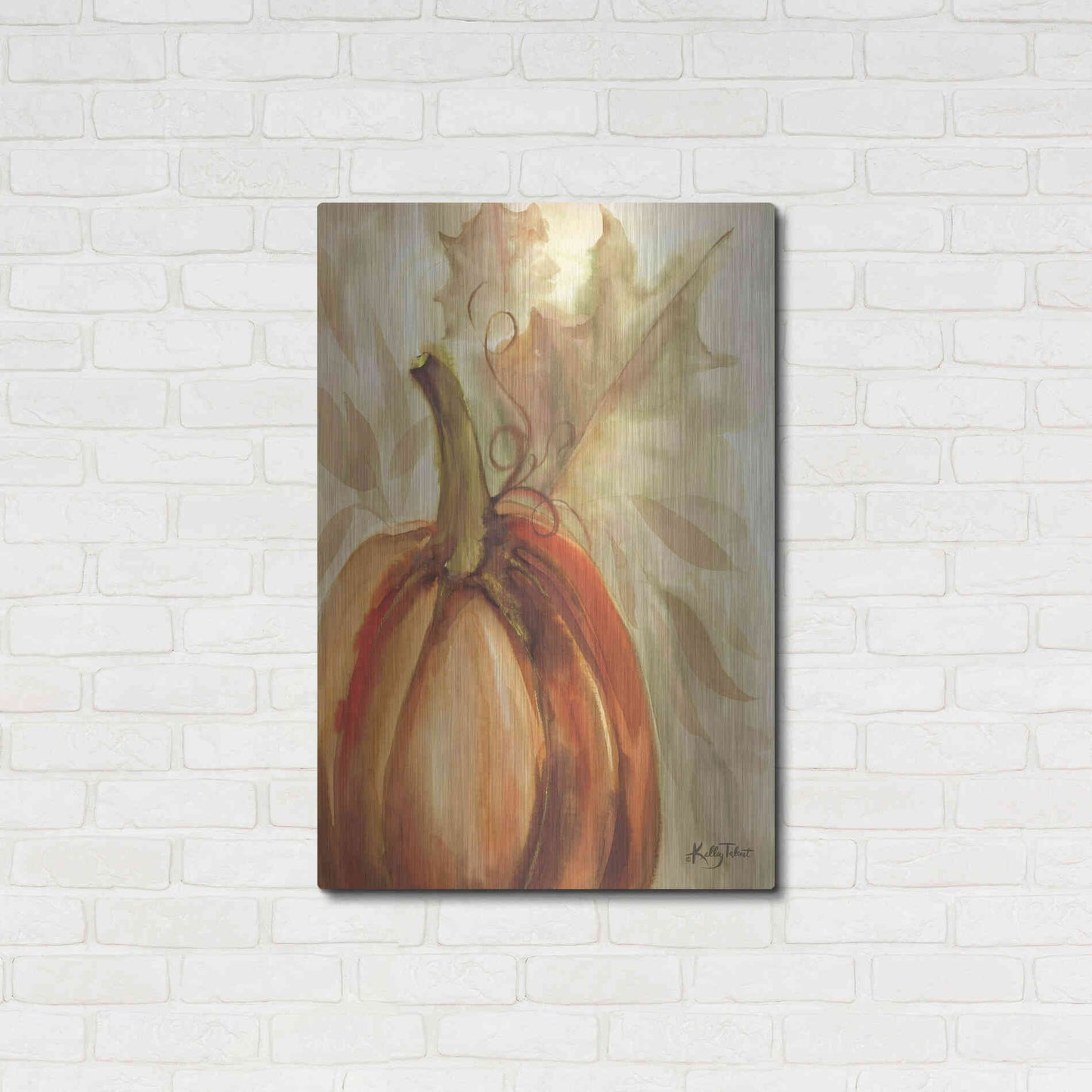 Luxe Metal Art 'Golden Fall Pumpkin' by Kelley Talent, Metal Wall Art,24x36