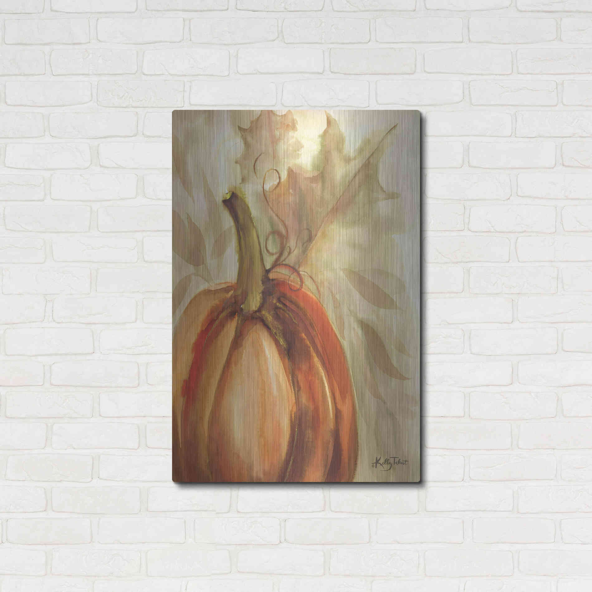 Luxe Metal Art 'Golden Fall Pumpkin' by Kelley Talent, Metal Wall Art,24x36