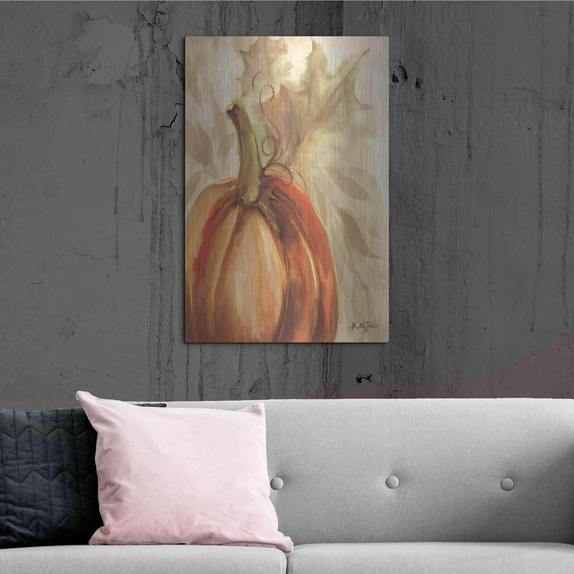 Luxe Metal Art 'Golden Fall Pumpkin' by Kelley Talent, Metal Wall Art,24x36