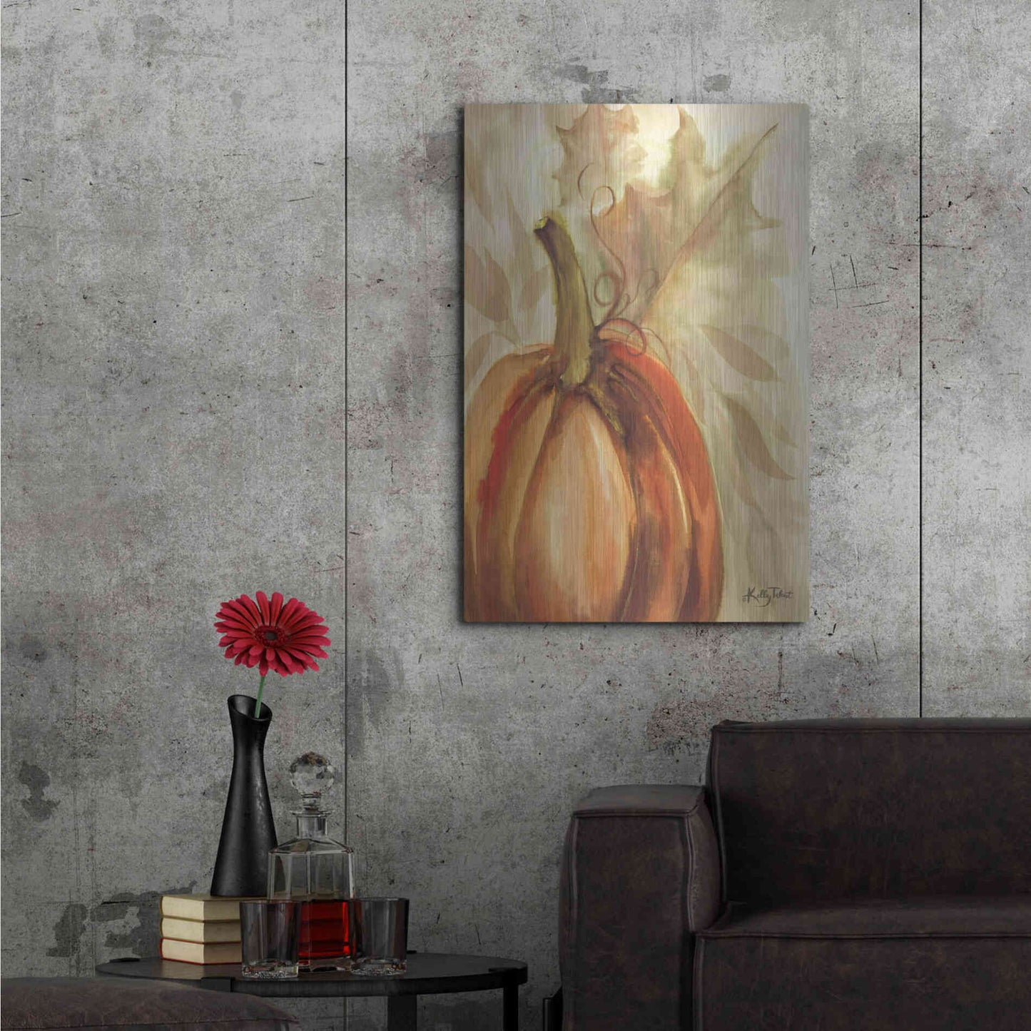 Luxe Metal Art 'Golden Fall Pumpkin' by Kelley Talent, Metal Wall Art,24x36