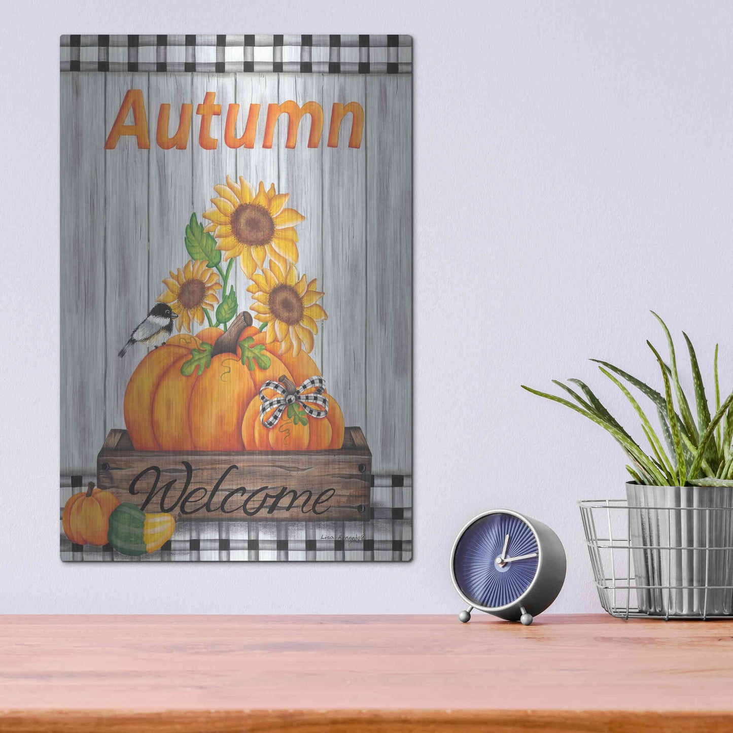 Luxe Metal Art 'Autumn Welcome' by Lisa Kennedy, Metal Wall Art,12x16