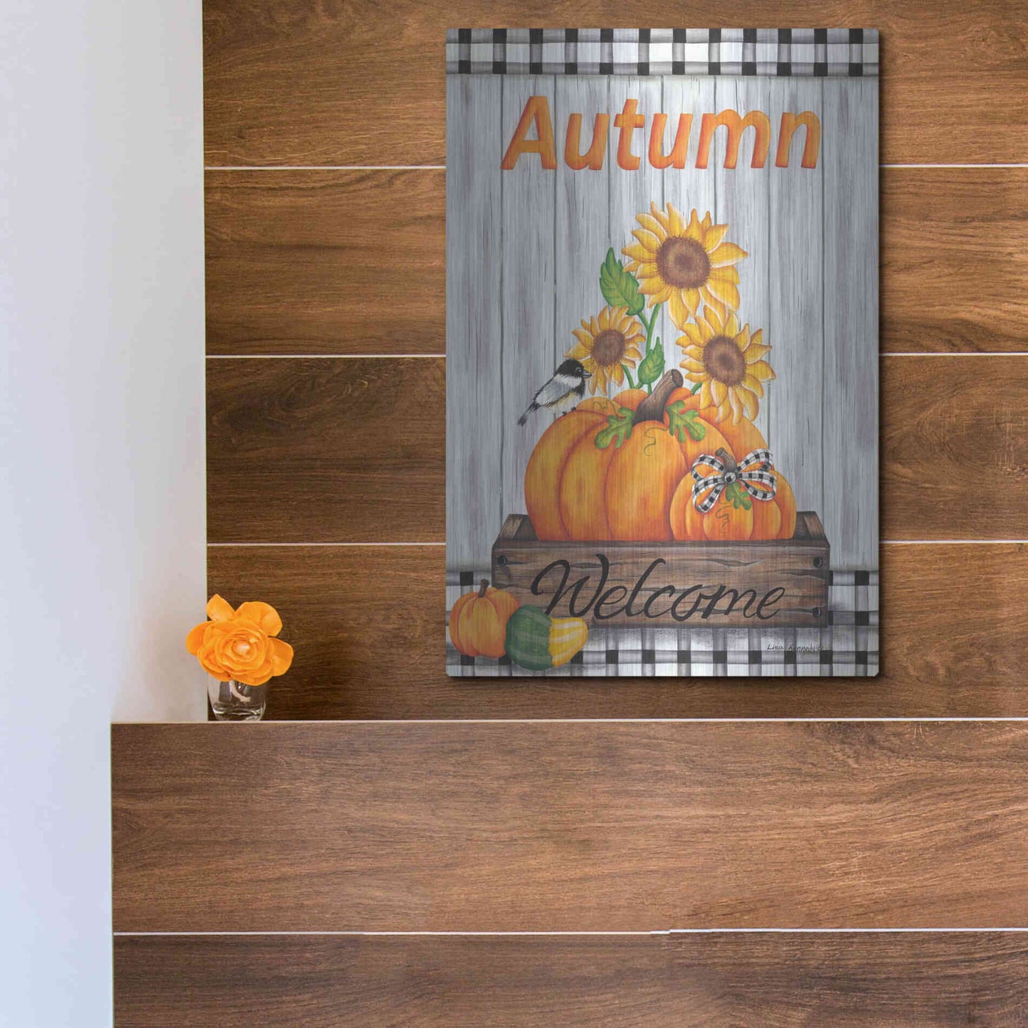 Luxe Metal Art 'Autumn Welcome' by Lisa Kennedy, Metal Wall Art,12x16