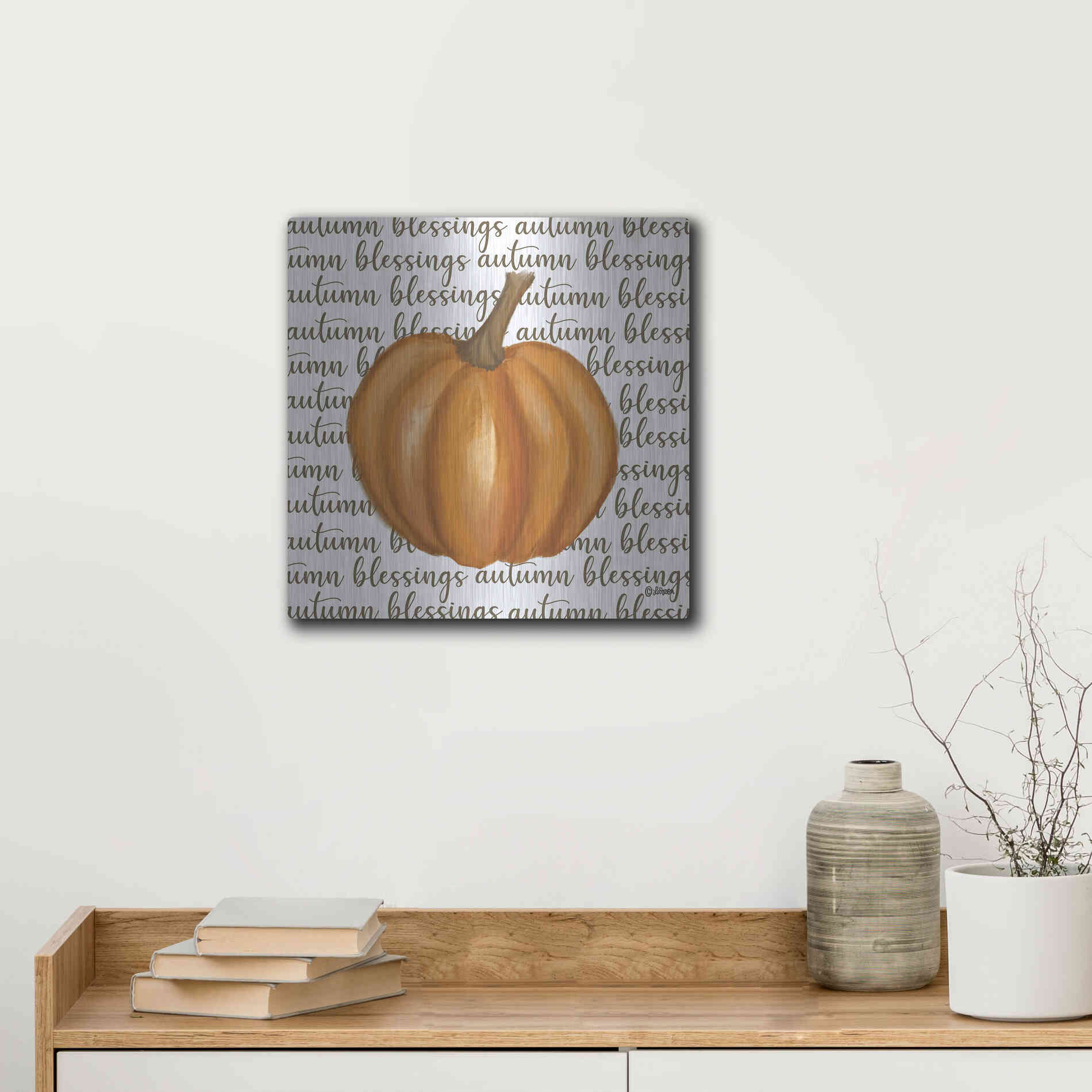 Luxe Metal Art 'Autumn Blessings' by Lisa Larson, Metal Wall Art,12x12