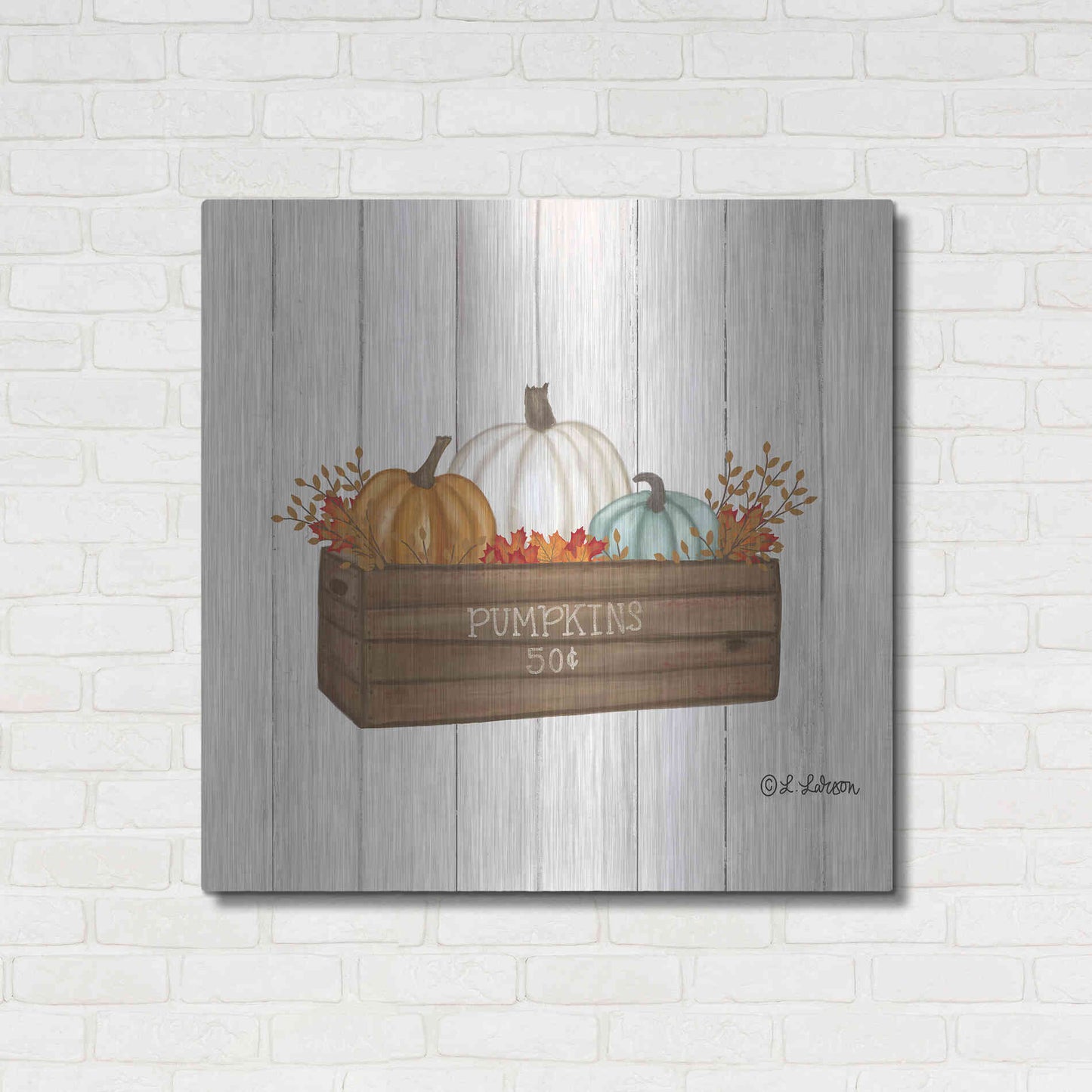 Luxe Metal Art 'Pumpkins In Box' by Lisa Larson, Metal Wall Art,36x36