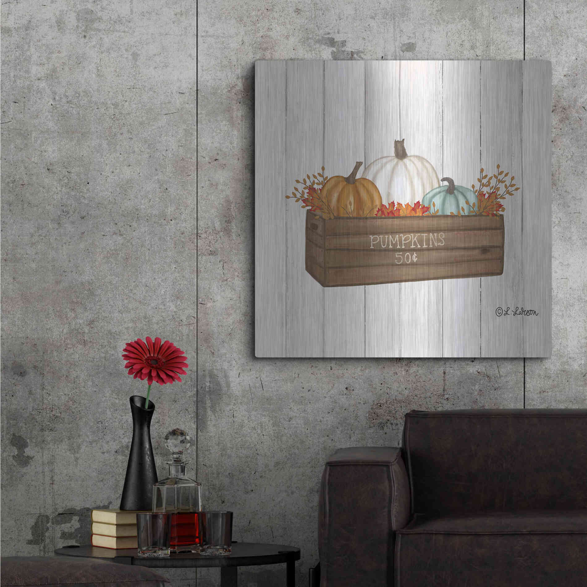 Luxe Metal Art 'Pumpkins In Box' by Lisa Larson, Metal Wall Art,36x36