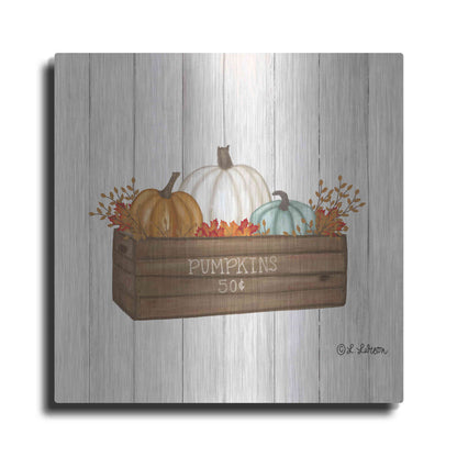 Luxe Metal Art 'Pumpkins In Box' by Lisa Larson, Metal Wall Art