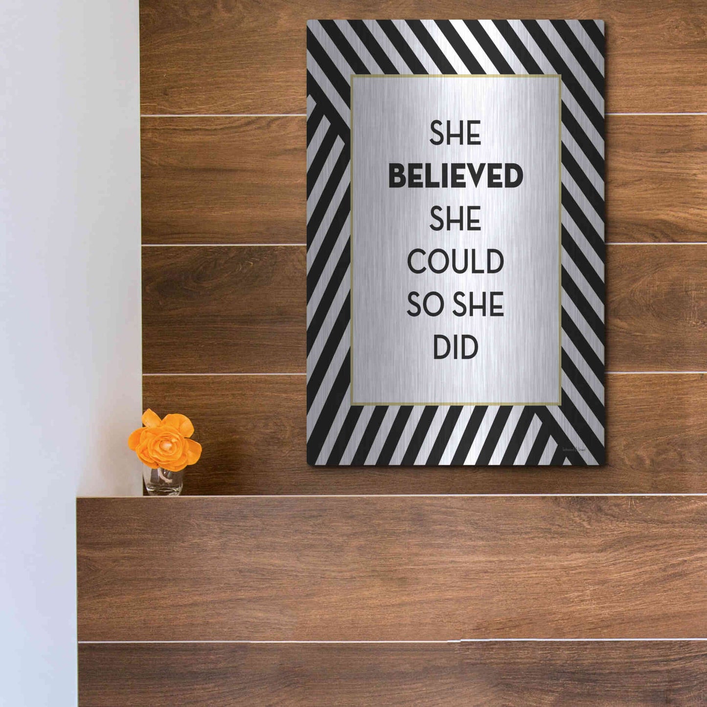 Luxe Metal Art 'She Believed' by Lettered & Lined, Metal Wall Art,12x16