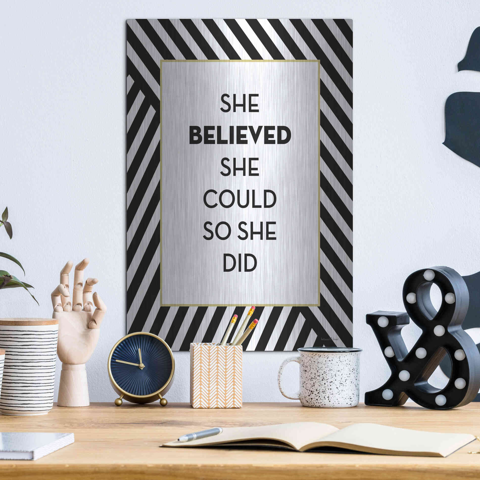Luxe Metal Art 'She Believed' by Lettered & Lined, Metal Wall Art,12x16