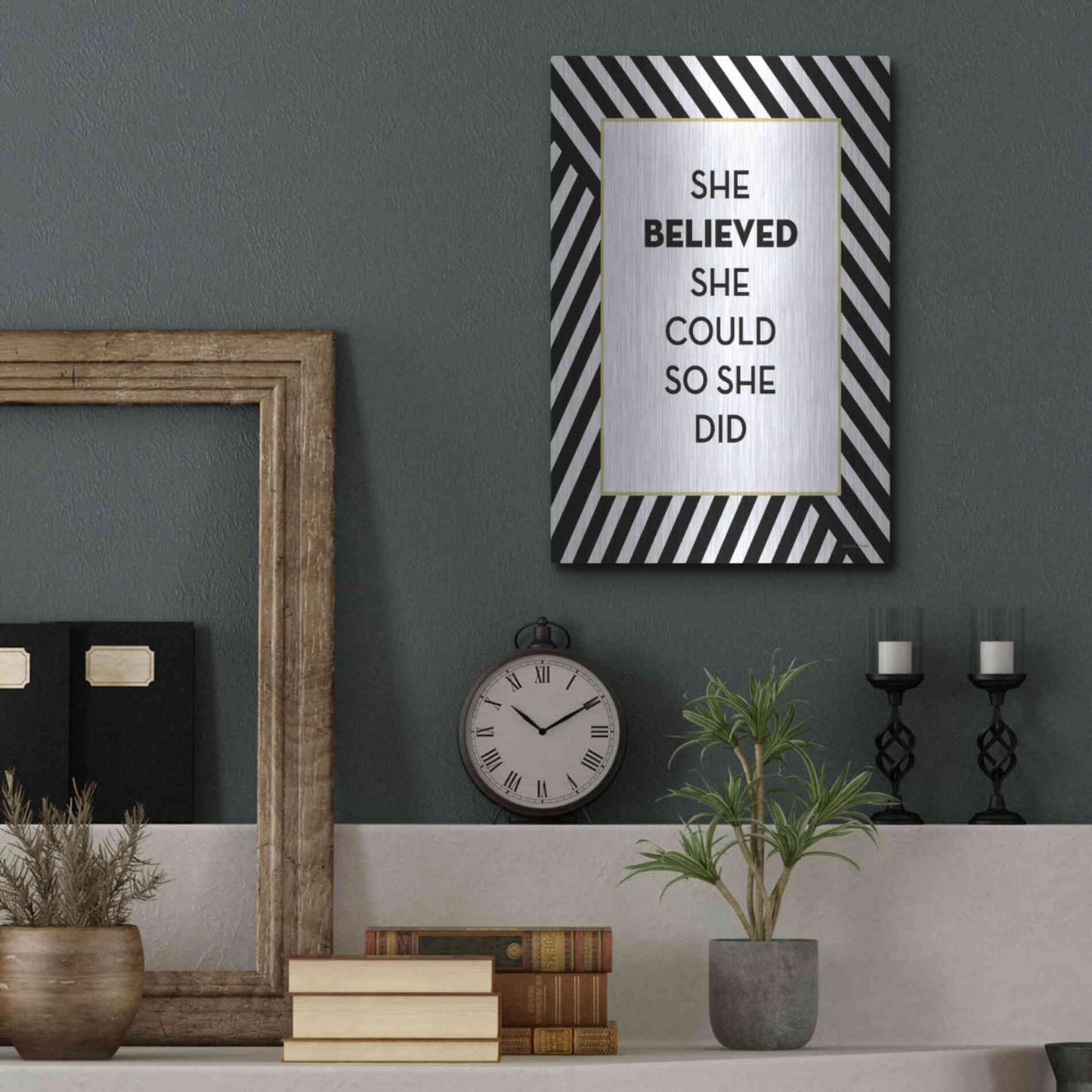 Luxe Metal Art 'She Believed' by Lettered & Lined, Metal Wall Art,12x16