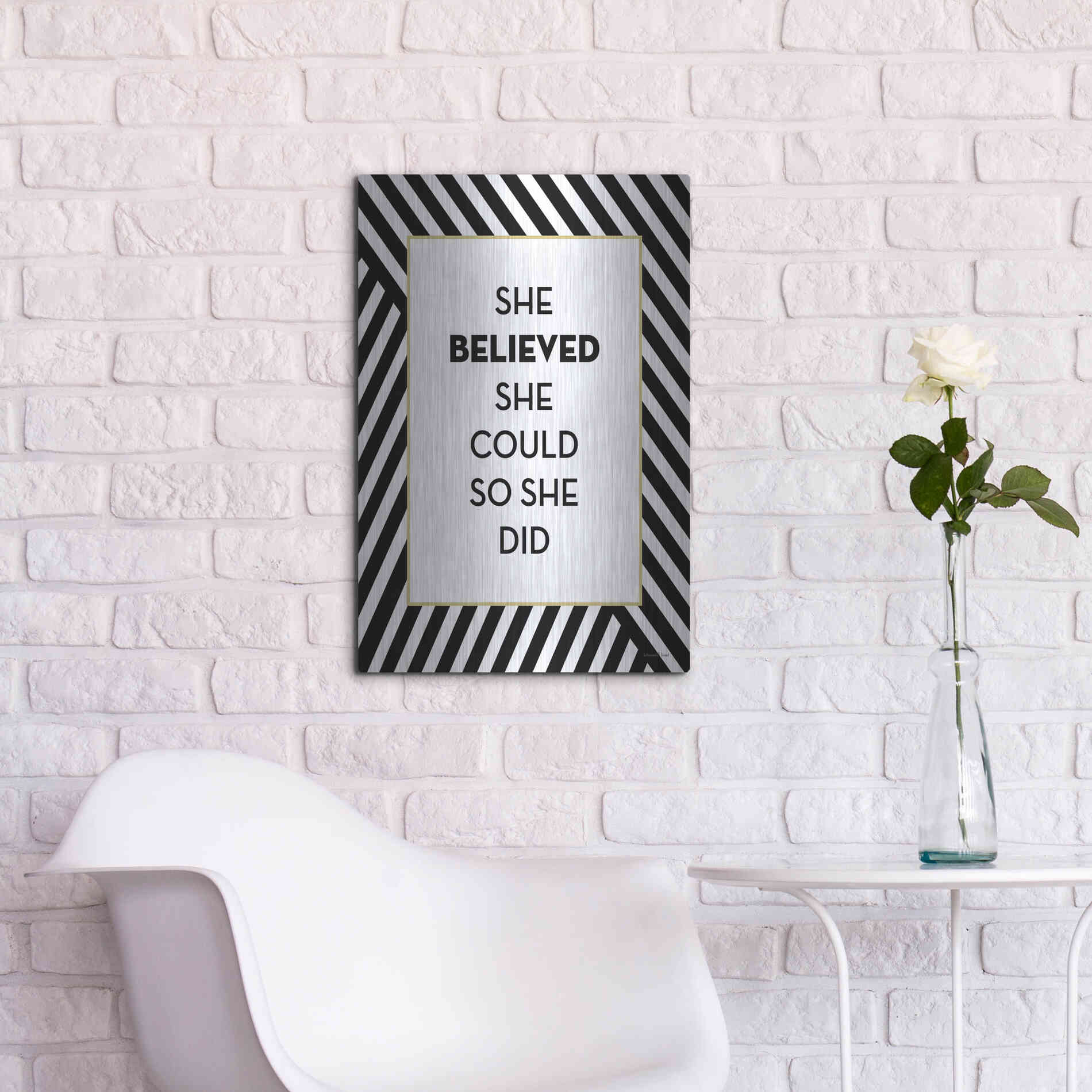Luxe Metal Art 'She Believed' by Lettered & Lined, Metal Wall Art,16x24