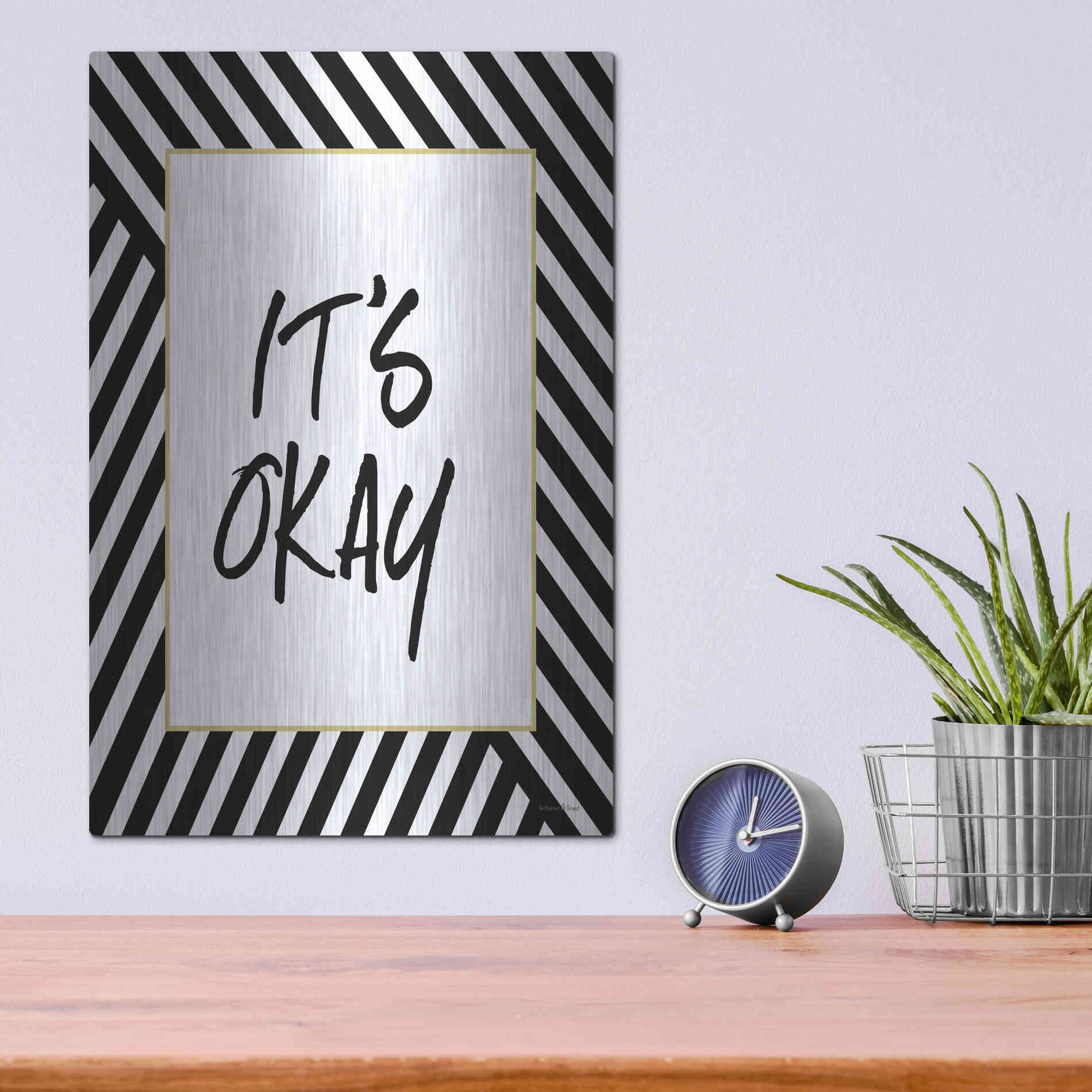 Luxe Metal Art 'It'S Okay' by Lettered & Lined, Metal Wall Art,12x16