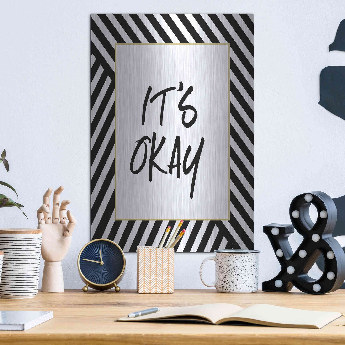 Luxe Metal Art 'It'S Okay' by Lettered & Lined, Metal Wall Art,12x16