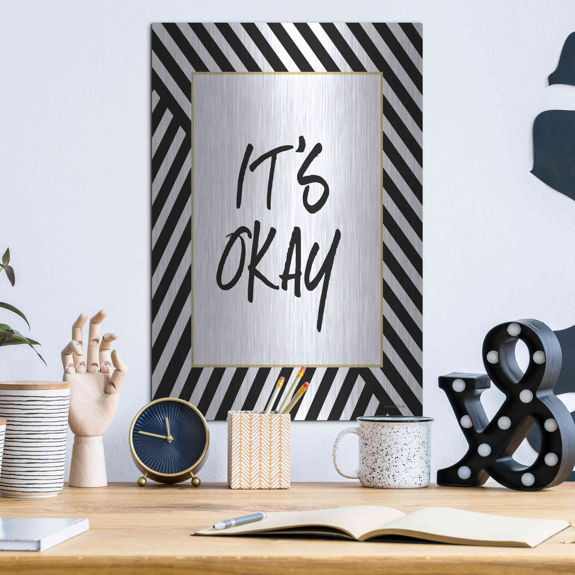 Luxe Metal Art 'It'S Okay' by Lettered & Lined, Metal Wall Art,12x16