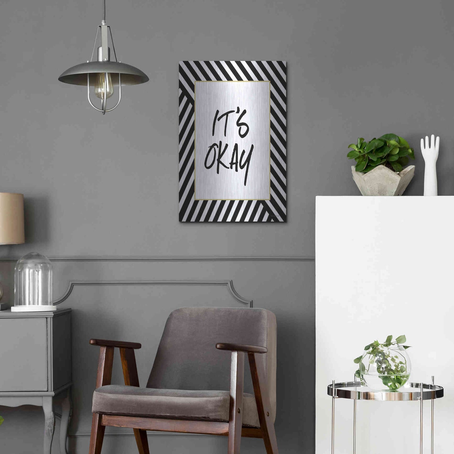 Luxe Metal Art 'It'S Okay' by Lettered & Lined, Metal Wall Art,16x24