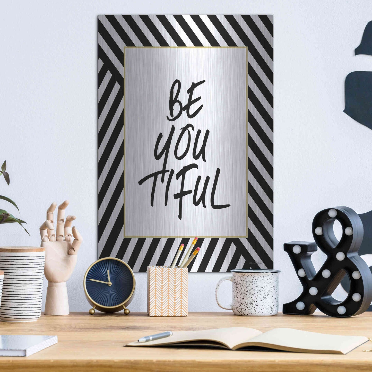 Luxe Metal Art 'Be-You-Tiful' by Lettered & Lined, Metal Wall Art,12x16