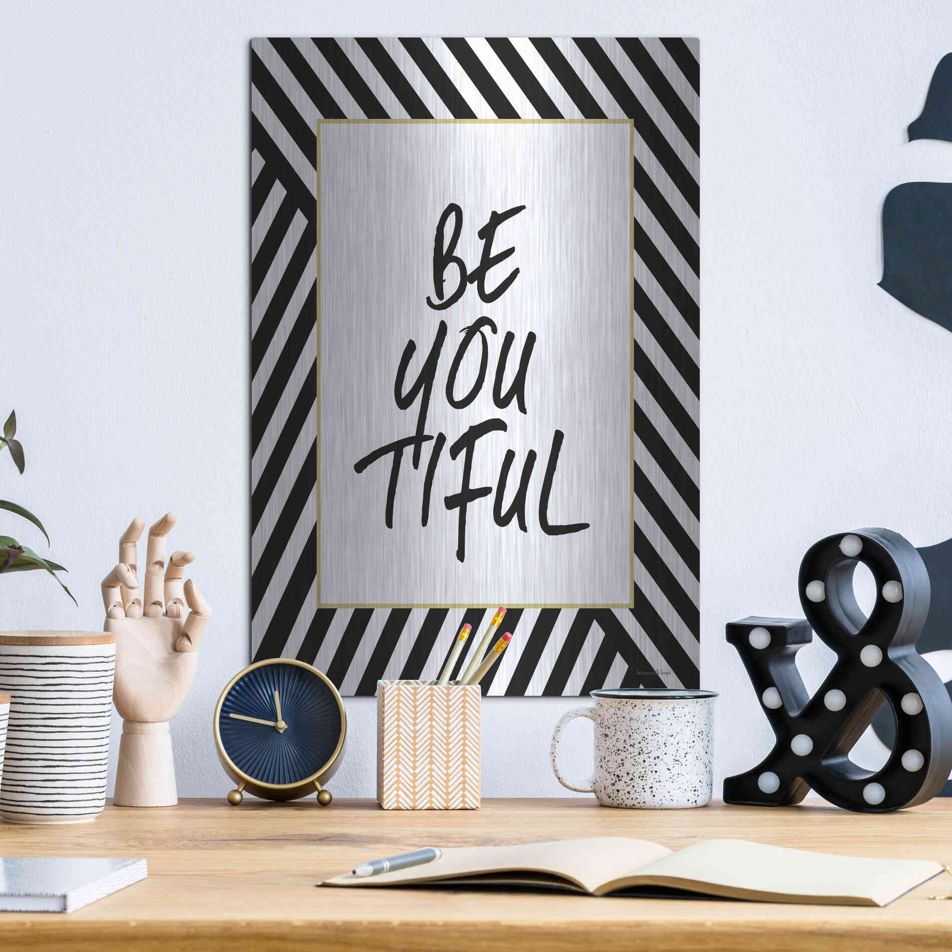 Luxe Metal Art 'Be-You-Tiful' by Lettered & Lined, Metal Wall Art,12x16