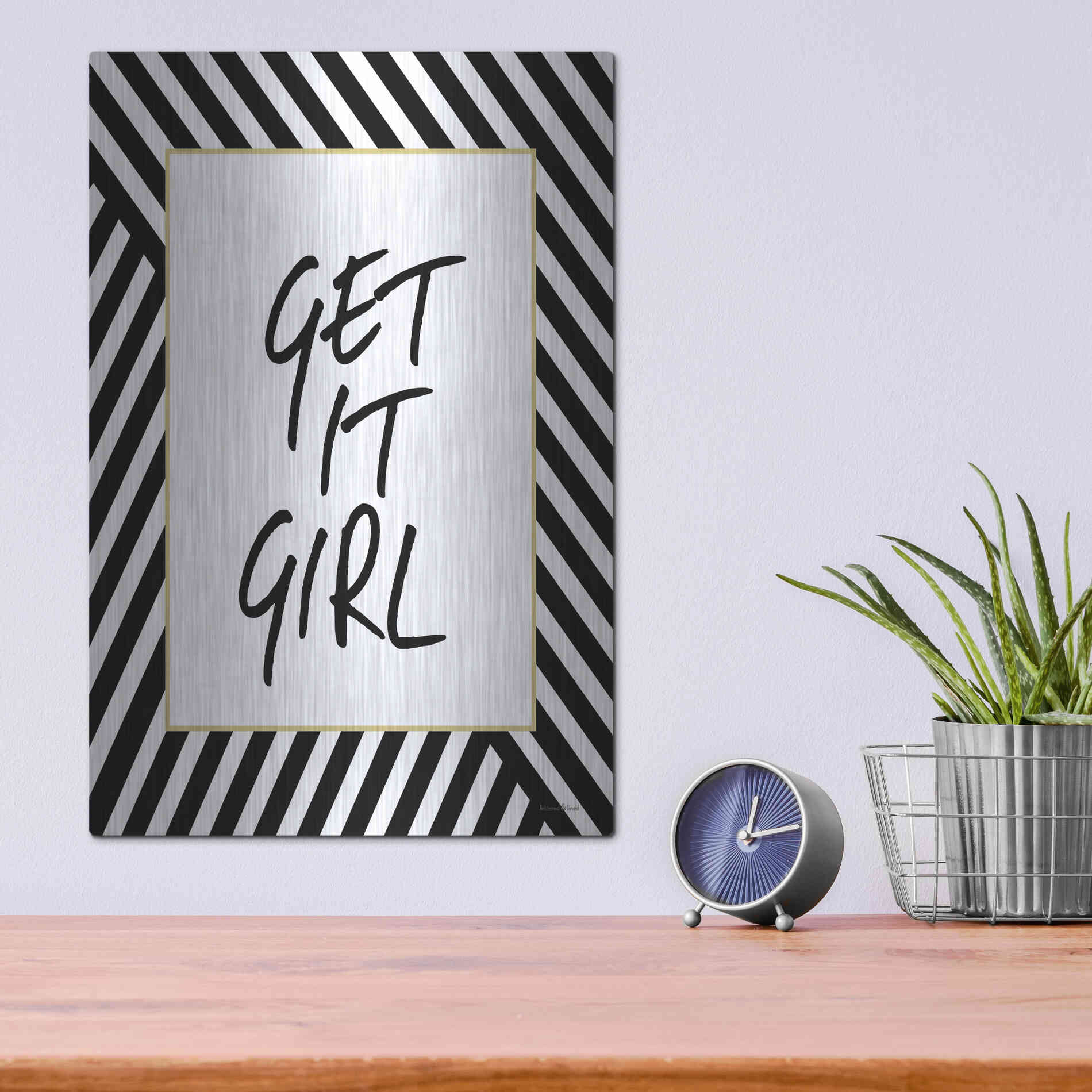 Luxe Metal Art 'Get It Girl' by Lettered & Lined, Metal Wall Art,12x16