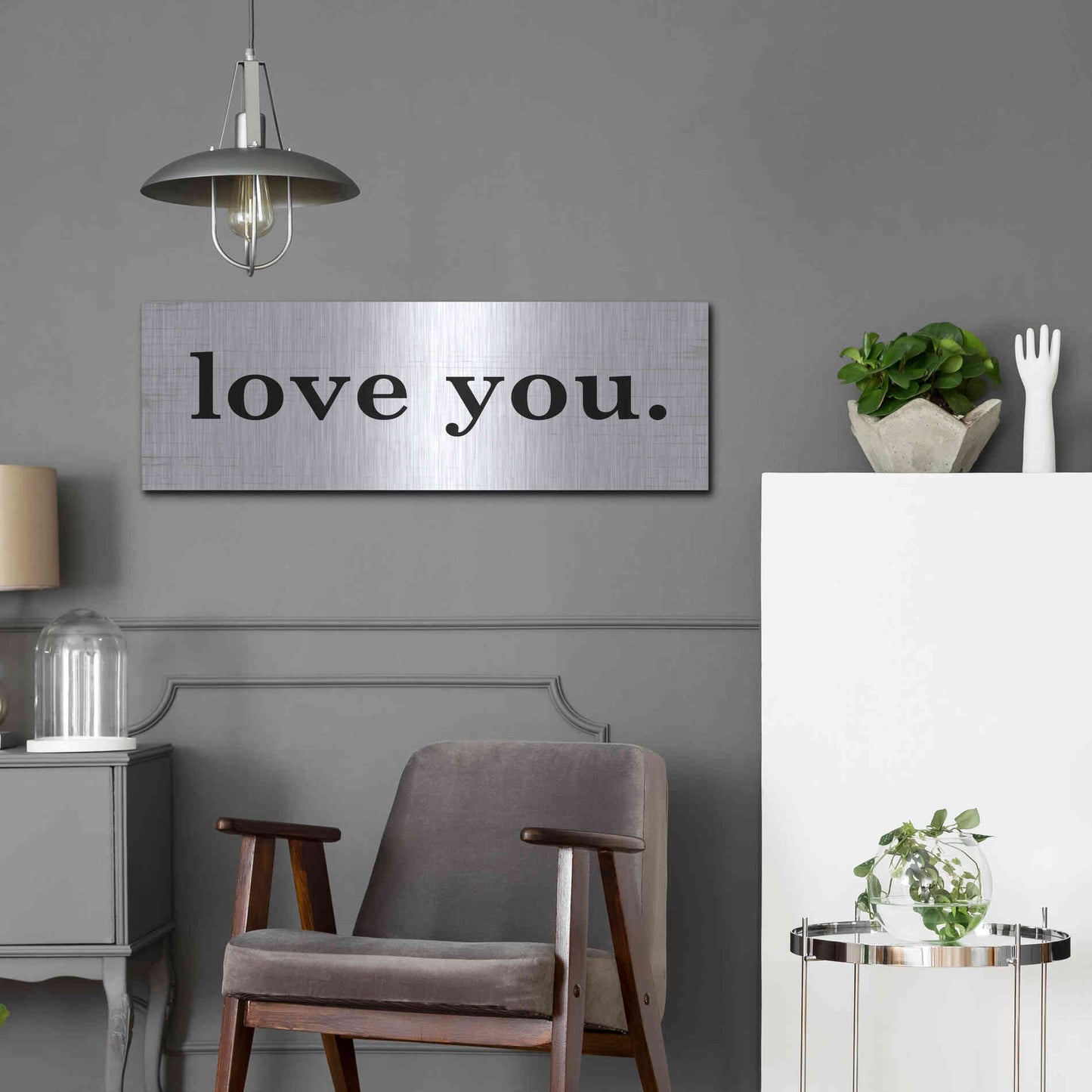 Luxe Metal Art 'Love You' by Lettered & Lined, Metal Wall Art,36x12