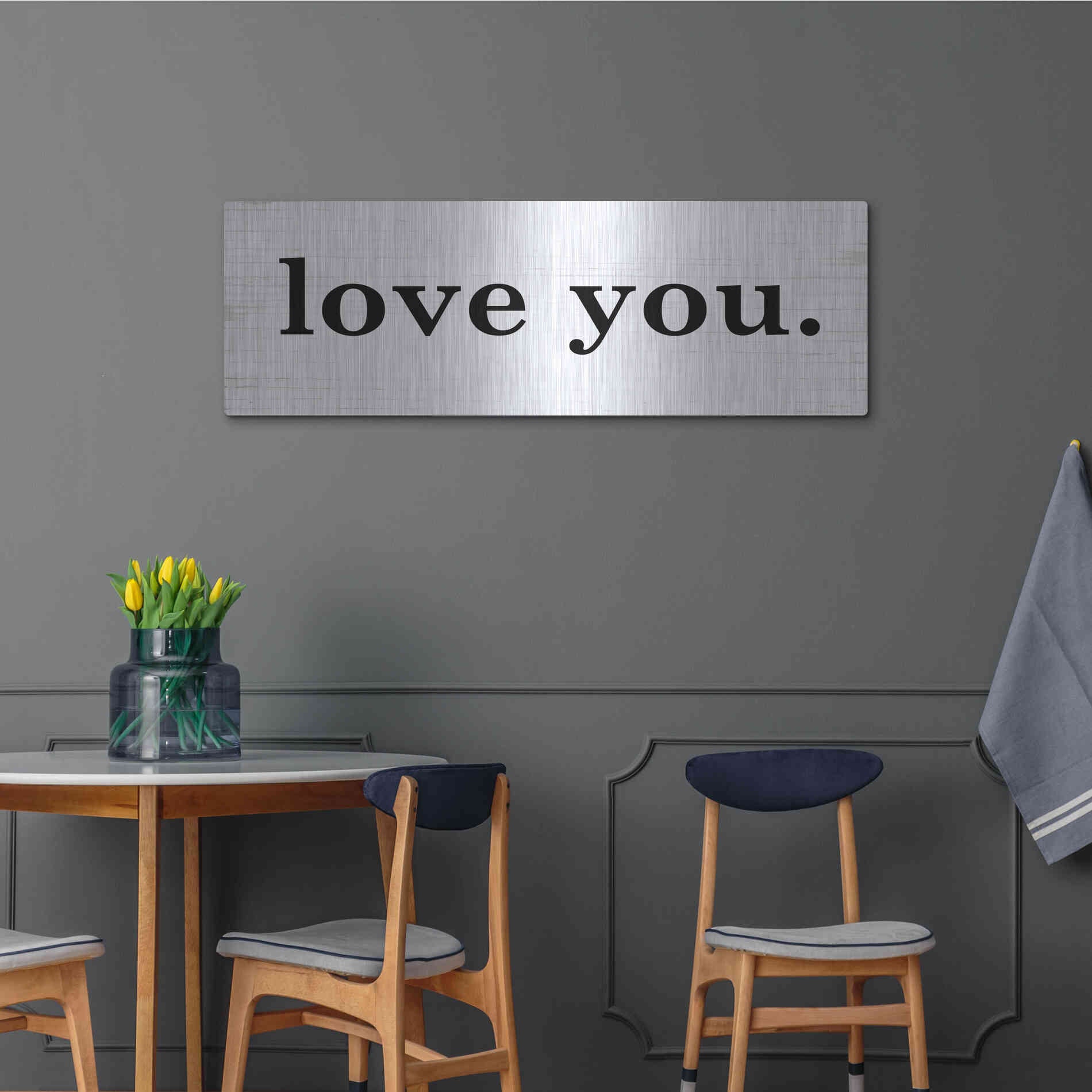 Luxe Metal Art 'Love You' by Lettered & Lined, Metal Wall Art,48x16