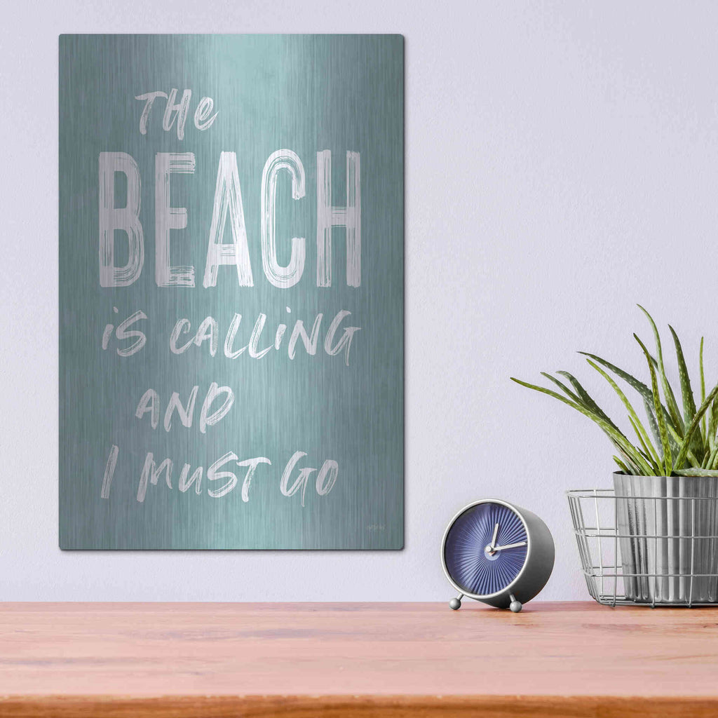 Luxe Metal Art 'The Beach Is Calling' by Lettered & Lined, Metal Wall Art,12x16