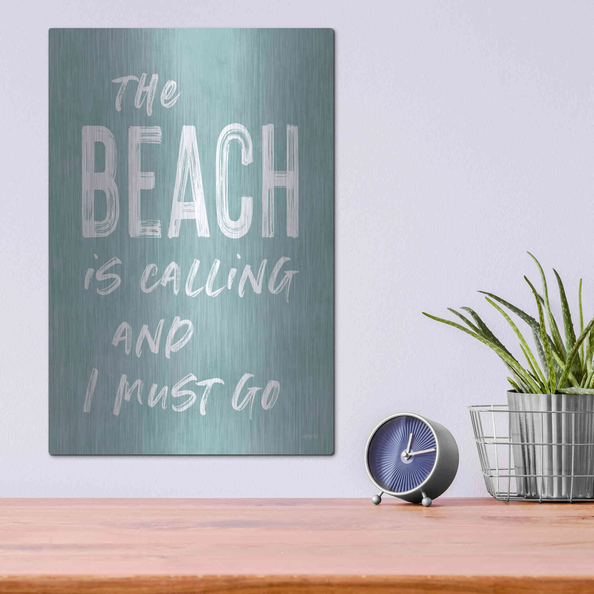 Luxe Metal Art 'The Beach Is Calling' by Lettered & Lined, Metal Wall Art,12x16