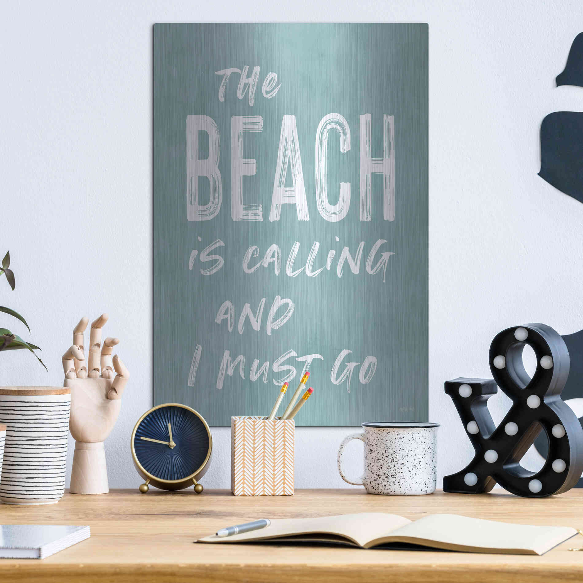 Luxe Metal Art 'The Beach Is Calling' by Lettered & Lined, Metal Wall Art,12x16