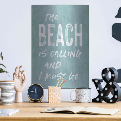 Luxe Metal Art 'The Beach Is Calling' by Lettered & Lined, Metal Wall Art,12x16