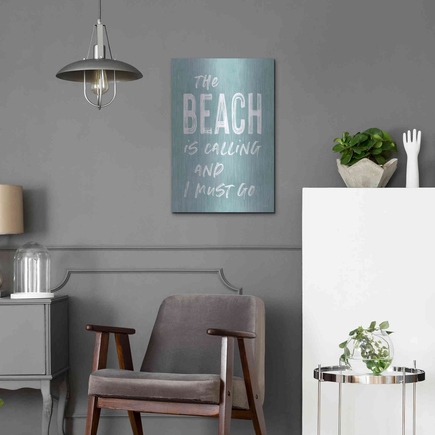 Luxe Metal Art 'The Beach Is Calling' by Lettered & Lined, Metal Wall Art,16x24