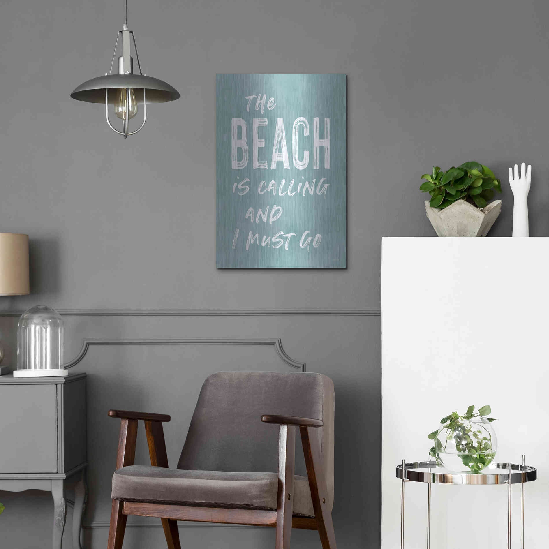 Luxe Metal Art 'The Beach Is Calling' by Lettered & Lined, Metal Wall Art,16x24