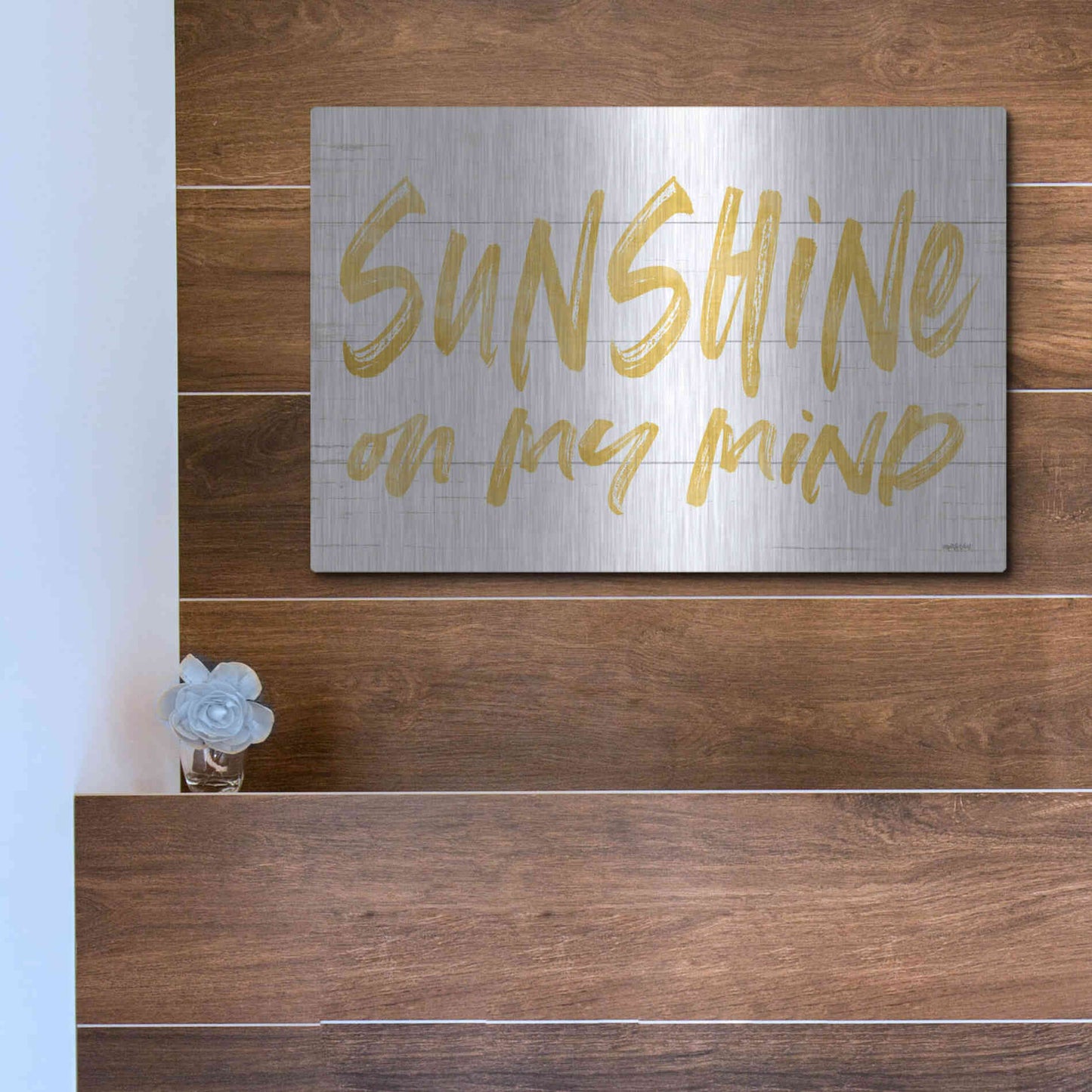 Luxe Metal Art 'Sunshine On My Mind' by Lettered & Lined, Metal Wall Art,16x12