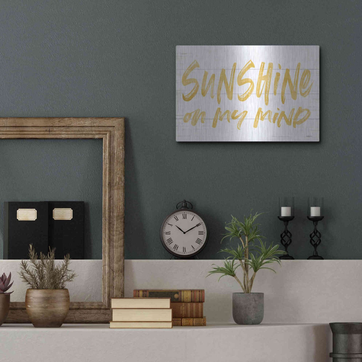 Luxe Metal Art 'Sunshine On My Mind' by Lettered & Lined, Metal Wall Art,16x12