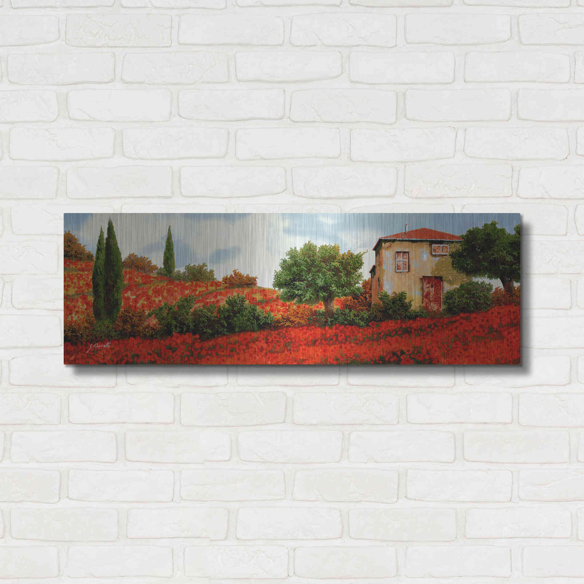 Luxe Metal Art 'Papaveri Sulle Colline' by Guido Borelli, Metal Wall Art,36x12