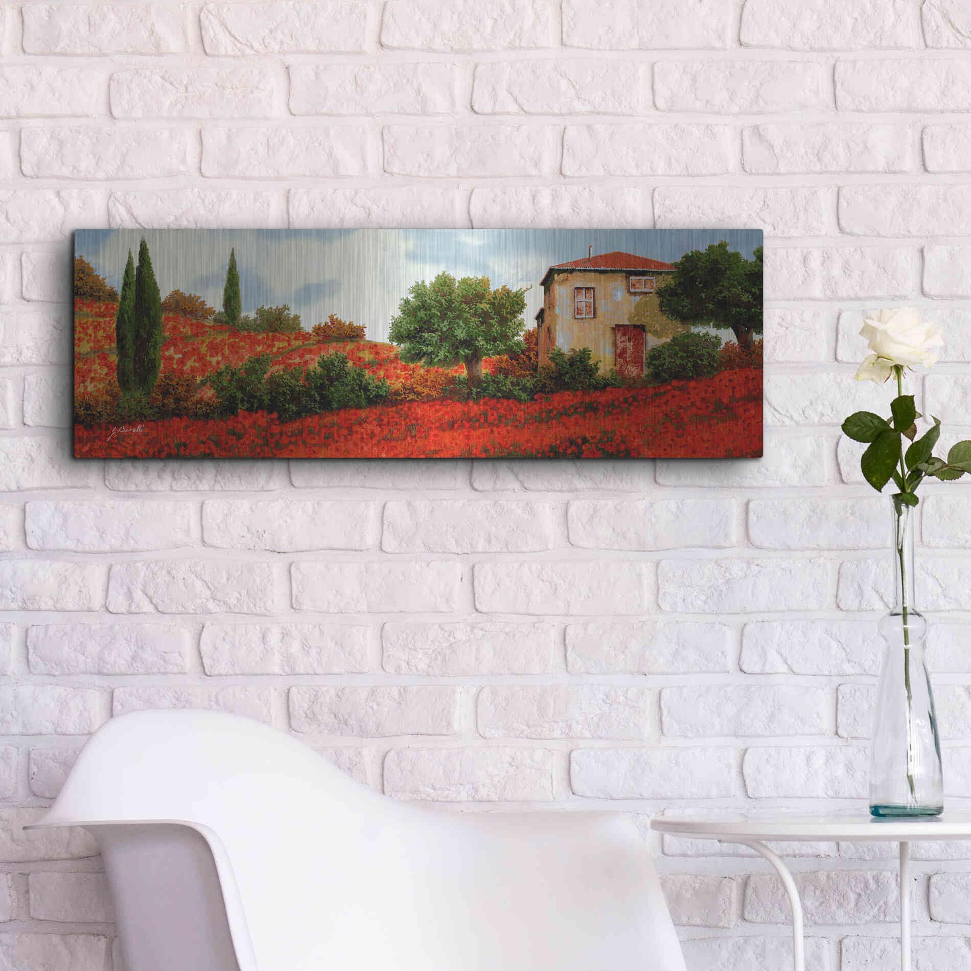 Luxe Metal Art 'Papaveri Sulle Colline' by Guido Borelli, Metal Wall Art,36x12