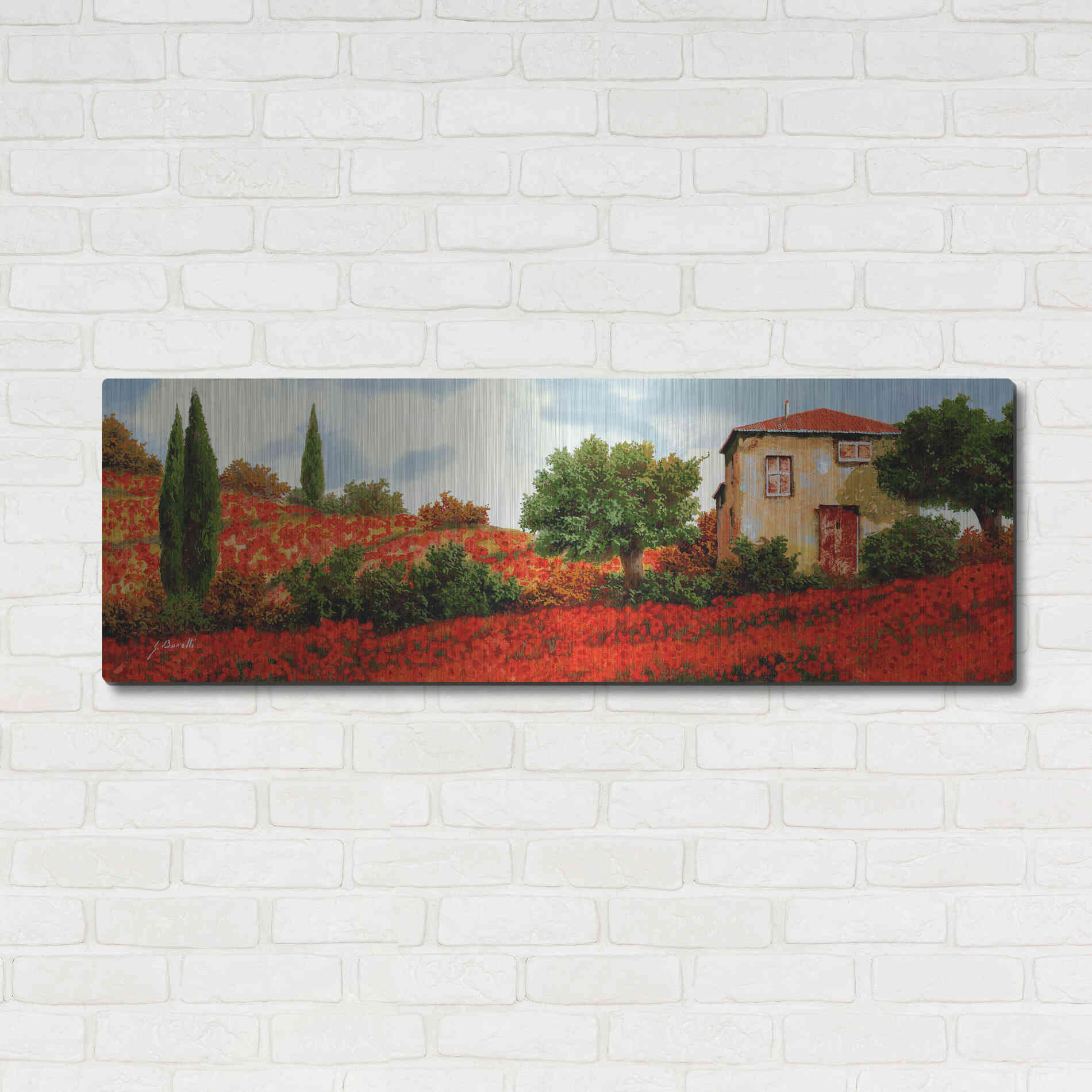 Luxe Metal Art 'Papaveri Sulle Colline' by Guido Borelli, Metal Wall Art,48x16