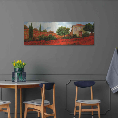 Luxe Metal Art 'Papaveri Sulle Colline' by Guido Borelli, Metal Wall Art,48x16