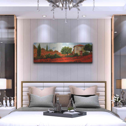 Luxe Metal Art 'Papaveri Sulle Colline' by Guido Borelli, Metal Wall Art,48x16