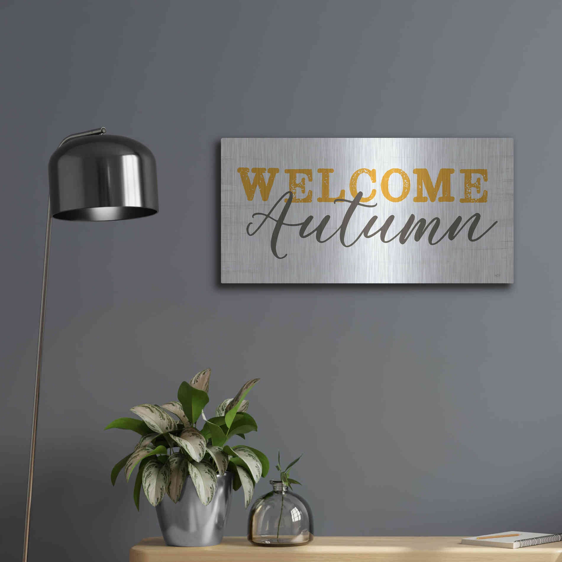 Luxe Metal Art 'Welcome Autumn' by Lux + Me Designs, Metal Wall Art,24x12